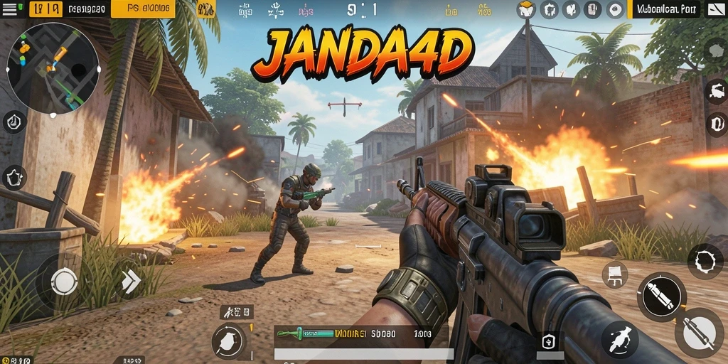 Gameplay intens JANDA4D dalam pertempuran FPS yang menegangkan.
