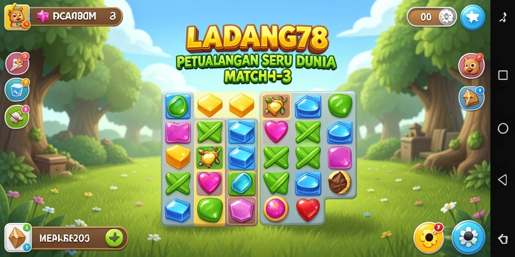 Tampilan gameplay seru dari LADANG78 dalam dunia Match-3 yang penuh warna.